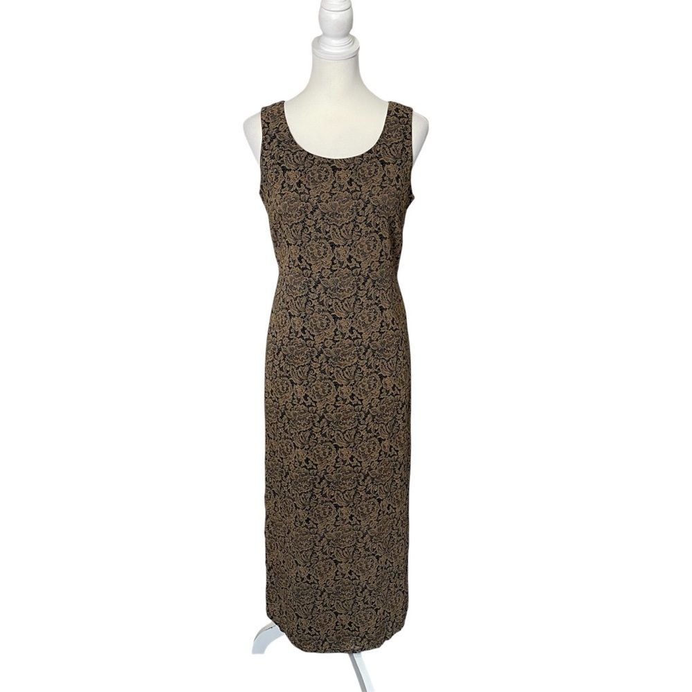 Teddi Dresses Floral Sheath Midi Dress Sleeveless Career Cocktail Tie Back Slit